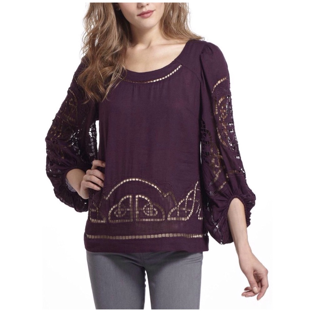 Deep Burgundy Eyelet Peasant Blouse